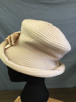 Womens, Hat, ERIC JAVITS, Lt Pink, Synthetic, Solid, 6 5/8, Faille Gross Grain Ribbon, Rolled Brim, Gross Grain Ribbon Bow