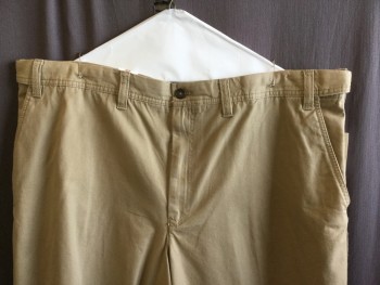 IZOD, Khaki Brown, Cotton, Solid, 1.5" Adjustable Waistband with Belt Hoops, Flat Front, Zip Front, 4 Pockets