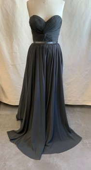 CINDERELLA, Gray, Polyester, Solid, Pleated Bust, Strapless, Sweetheart Neck, Gray Satin Trim Under Bust, Gathered Skirt, Long, Zip Back, Back Lacing