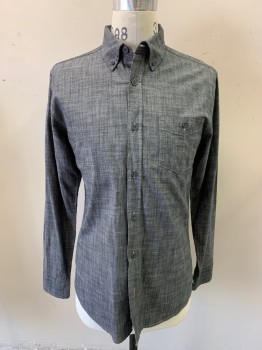 WEATHERPROOF, Dk Gray, Lt Gray, Cotton, Oxford Weave, Long Sleeves, Button Front, 7 Buttons, Button Down Collar, Chest Pocket, Button Cuffs