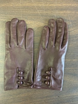 Womens, Leather Gloves, FRATELLI, Dk Brown, Leather, Solid, 7, 3 Buttons at Back of Wrist, Silk Knit Lining