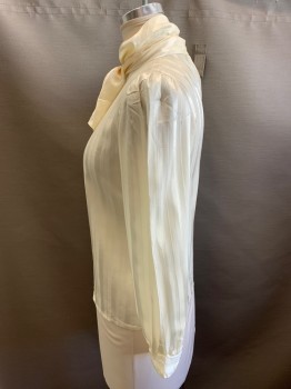 Womens, Blouse, T.R. BENTLEY, Cream, Polyester, Stripes - Shadow, B38, 14, Pull Over, Button Back Neck, Long Sleeves, Button Cuffs, Collar with Wrap Around Scarf Tie