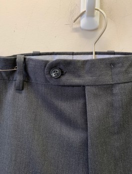 JB BRITCHES, Dk Gray, Wool, Solid, Flat Front, Button Tab, Zip Fly, Straight Leg, 4 Pockets, Belt Loops