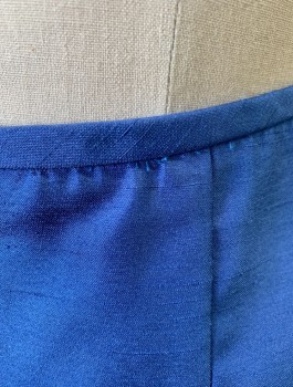 TAHARI, Cornflower Blue, Polyester, Solid, Skirt, Faux Shantung Silk, Knee Length, Pencil Fit, Pleats at Center Back Hem