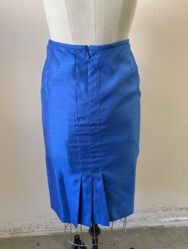 Womens, Suit, Skirt, TAHARI, Cornflower Blue, Polyester, Solid, Sz.2, Skirt, Faux Shantung Silk, Knee Length, Pencil Fit, Pleats at Center Back Hem