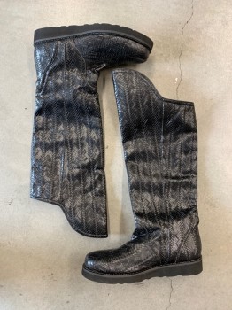 N/L, Black, Faux Leather, Solid, Up to the Knee Boots, Braid Like Pattern