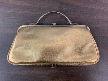 Womens, Purse, JR, Gold, Faux Leather, Solid, Textured Fabric, NS, Top Handle Clutch, Gold Metal Handle and Clasp, Attached Clear Vinyl Coin Purse