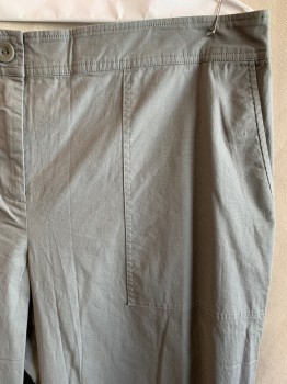Womens, Capri Pants, EILEEN FISHER, Gray, Cotton, Spandex, Solid, L, 2 Pockets, Zip Fly, Button Closure, Elastic Waistband