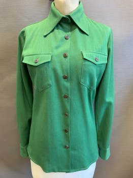 Womens, Shirt, MTO, Mint Green, Wool, Solid, B 36, Button Front, Collar Attached, Long Sleeves, 2 Flap Pocket,