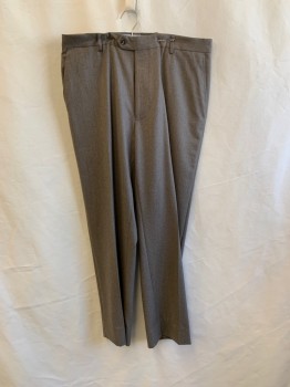 CARROL & CO, Brown, Khaki Brown, Wool, 2 Color Weave, Side Pockets, Zip Front, Flat Front, 2 Back Pockets