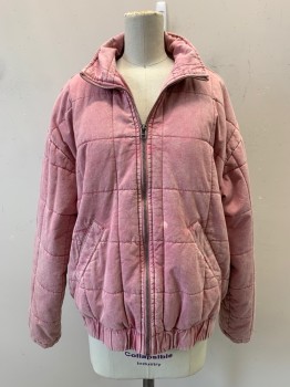 Womens, Casual Jacket, So, Coral Pink, Cotton, Polyester, Solid, S, Zip Front, 2 Pockets, Quilted Sew Pattern