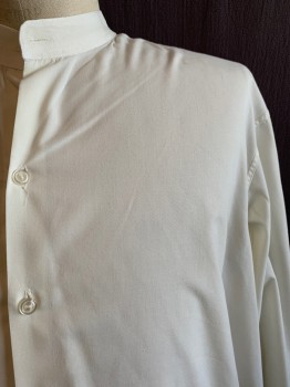 Mens, Shirt 1890s-1910s, MTO, Off White, Cotton, Solid, 37, 16, Band Collar, Button Front, L/S *Aged/Distressed*