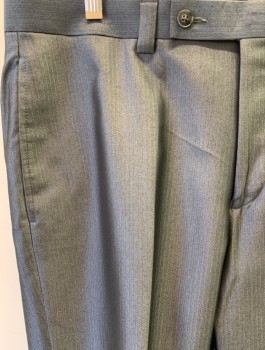 CALVIN KLEIN, Blue-Gray, Polyester, Rayon, Herringbone, F.F, Button Tab, Straight Side Pockets