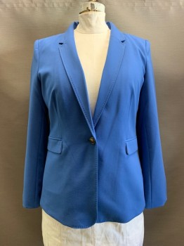 DKNY, French Blue, Polyester, Rayon, Solid, Single Button, Notched Lapel, Top Pockets,