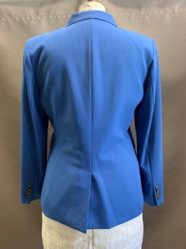 DKNY, French Blue, Polyester, Rayon, Solid, Single Button, Notched Lapel, Top Pockets,