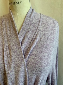 Womens, SPA Robe, NATORI, Purple, Rayon, Polyester, Heathered, S, Open Front, Long Sleeves, 2 Pockets, Self Attached at Back Belt