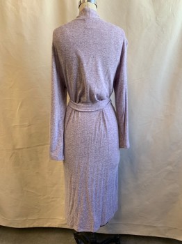 Womens, SPA Robe, NATORI, Purple, Rayon, Polyester, Heathered, S, Open Front, Long Sleeves, 2 Pockets, Self Attached at Back Belt