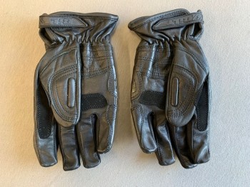 Womens, Leather Gloves, BILT, Black, Leather, Medium, Pair, Motorcycle Gloves, Molded Knuckles Painted Metallic to Look More Futuristic, Elastic Wrists, Multiples