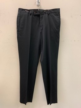 Ted Baker, Black, Polyester, Solid, F.F, Side Pockets, Zip Front, with Belt Loops