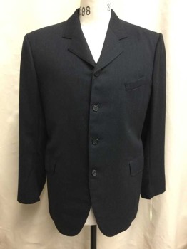 Mens, Jacket 1890s-1910s, NO LABEL, Charcoal Gray, Wool, Solid, 44R, 4 Button Closure, Long Sleeves, 3 Pockets,