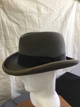Mens, Homburg, SCALA, Gray, Black, Wool, Solid, 7 3/8, Black Grosgrain Ribbon Hat Band,