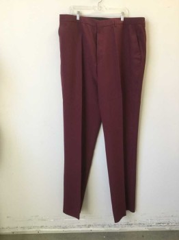 LUCCI, Red Burgundy, Polyester, Solid, Flat Front, Zip Fly, Belt Loops,
