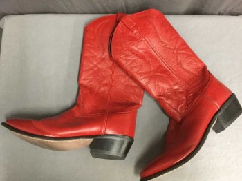 N/L, Red, Leather, Red Leather with Red Embroidery, Pointed Toe, 2" Black Heel and Sole