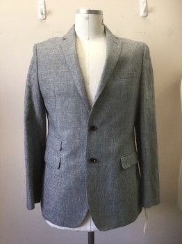 BANANA REPUBLIC, Heather Gray, Cotton, Linen, Heathered, Heather Gray, Notched Lapel, 3 Buttons,