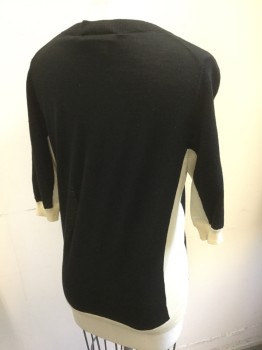 BCBG MAXAZARIA, Black, Beige, Wool, Color Blocking, Short Sleeves, V-neck, Beige Sides and Cuffs