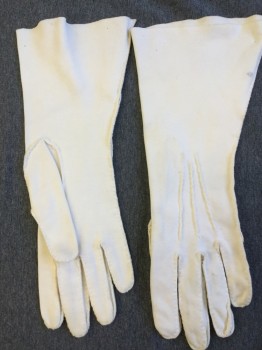 Womens, Gloves 1890s-1910s, NL, Cream, Cotton, Solid, S, Pick Stitch Detail and Tuck Pleats at Top of Hand, Wrist High,