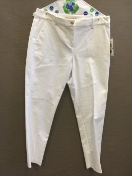 MICHAEL KORS, White, Cotton, Elastane, Solid, Flat Front, 2 Pockets, Belt Loops, Double