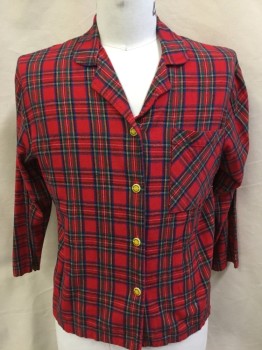 JOE BOXER, Red, Green, Blue, Black, Yellow, Cotton, Plaid, Top:  Red with Green/blue/black/yellow Plaid, Collar Attached, Button Front, 1 Pocket, Long Sleeves, with Matching Pants