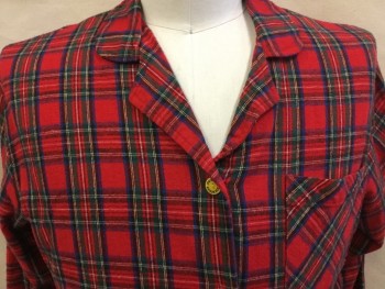 JOE BOXER, Red, Green, Blue, Black, Yellow, Cotton, Plaid, Top:  Red with Green/blue/black/yellow Plaid, Collar Attached, Button Front, 1 Pocket, Long Sleeves, with Matching Pants
