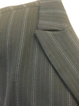 CASLON, Black, Dk Red, Olive Green, Pink, Polyester, Viscose, Stripes - Vertical , Black with Dark Red/olive/pink Stitches Vertical Stripes, with Maroon Lining, Peek Lapel, Single Breasted, 3 Button Front, Long Sleeves, 2 Pockets