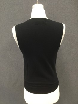 CLUB MONACO, Black, Lt Gray, Cotton, Cashmere, Color Blocking, Button Front, V-neck, Black with Lt Gray Placket/Armholes, Ribbed Knit Waistband