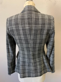 LINI, Black, White, Polyester, Viscose, Plaid, Single Breasted, 6 Buttons, 2 Button Holes Center Front for a Link Front Closure, 2 Faux Pockets, 5 Buttons on Sleeves