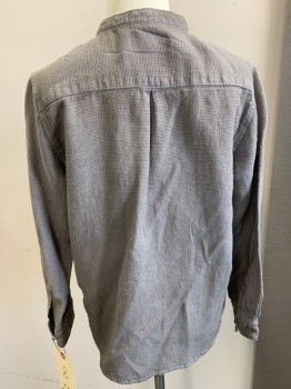 Childrens, Shirt 1890s-1910s, ZARA, Lt Gray, Cotton, Solid, 8, Basket Woven, Aged/Distressed,  Long Sleeves, Button Front, Collar Band, 1 Pocket, Double,