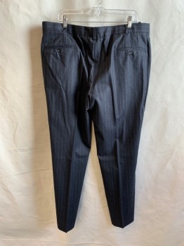 MTO/ SPIROS, Charcoal Gray, White, Wool, Stripes - Pin, Flat Front, Zip Fly, Button Tab Closure, Belt Loops, 4 Pockets, *Hole in the Seat on Right Side*