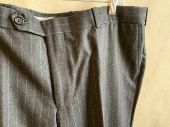 MTO/ SPIROS, Charcoal Gray, White, Wool, Stripes - Pin, Flat Front, Zip Fly, Button Tab Closure, Belt Loops, 4 Pockets, *Hole in the Seat on Right Side*