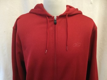 RBK, Dk Red, Black, Polyester, Solid, Color Blocking, Self Perforated Stretch, Long Sleeves, Zip Front, 2 Pockets,Drawstring Hoodie,