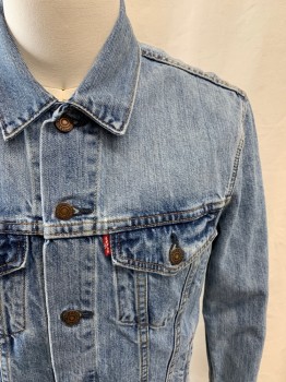 LEVI'S, Lt Blue, Cotton, Solid, Button Front, Collar Attached, 4 Pockets, Button Cuff, Button Tabs at Back Waistband