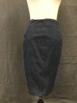 DEB-EL-YU, Denim Blue, Cotton, Lycra, Solid, 2" Waistband, Pencil Skirt, Center Back Zip