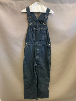 Mens, Overalls, BIG SMITH, Charcoal Gray, Cotton, Solid, W:30, Denim, Workwear, White Top Stitching, Gold Buttons with Logo Embossed, Carpenter Loop at Back Hip, Paint Splatters