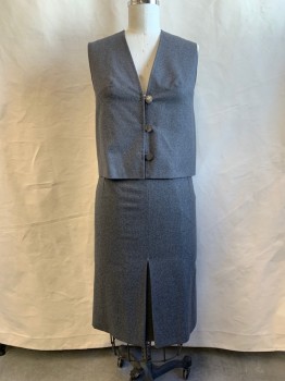 Womens, 1970s Vintage, Piece 1, NO LABEL, Medium Gray, Wool, Heathered, B 36, Vest, Flannel, 3 Button/Loop Front, Made To Order