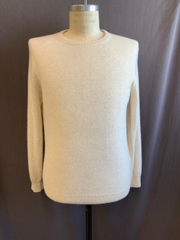 Mens, Pullover Sweater, J. CREW, Cream, Cashmere, Heathered, Solid, M, Crew Neck, Long Sleeves