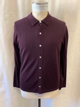 BANANA REPUBLIC, Aubergine Purple, Wool, Nylon, Stripes - Vertical , Self Vertical Stripes, Collar Attached, Single Breasted, Button Front, Long Sleeve
