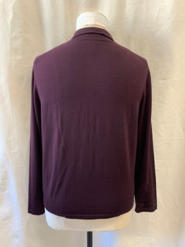 Mens, Cardigan Sweater, BANANA REPUBLIC, Aubergine Purple, Wool, Nylon, Stripes - Vertical , L, Self Vertical Stripes, Collar Attached, Single Breasted, Button Front, Long Sleeve