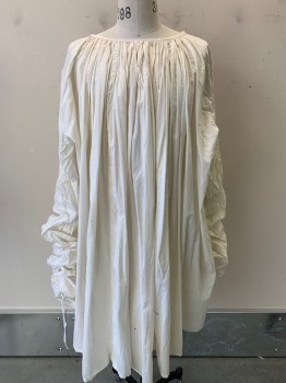 NO LABEL, Bone White, Cotton, Solid, L/S, Wide Neck, Pleated, Scrunched SLeeves