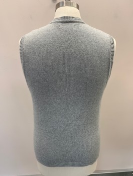 Mens, Sweater Vest, CLUB ROOM, Lt Gray, Black, White, Cotton, Geometric, Stripes, M, V-N, Rib Knit Collar, Shoulders And Waistband