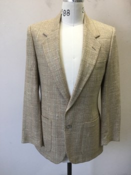 Mens, Blazer/Sport Co, CERRUTTI, Tan Brown, Brown, Lt Blue, Wool, Silk, Tweed, 38R, Single Breasted, Collar Attached, Notched Lapel, 2 Buttons,  3 Pockets